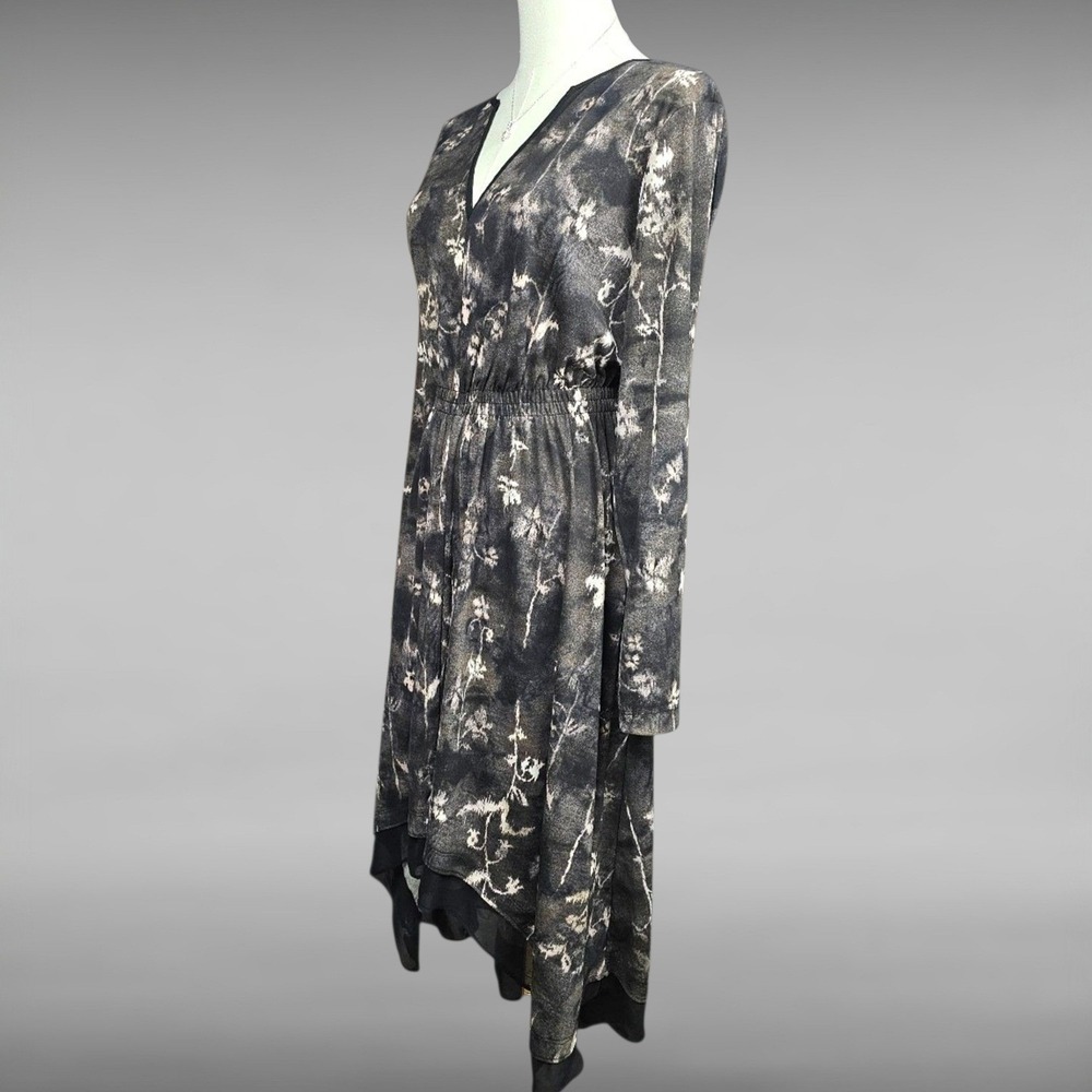 Simply Vera Vera Wang Gray Floral Long Sleeve High Low Midi Dress Womens Medium - Picture 3 of 5